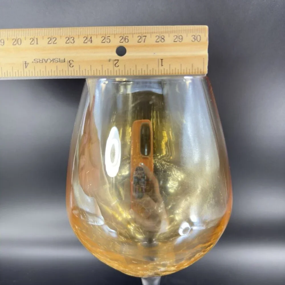 Pier 1 Glass Balloon Goblet Yellow Luster‎ Finish Crackled Glass Top Single 1